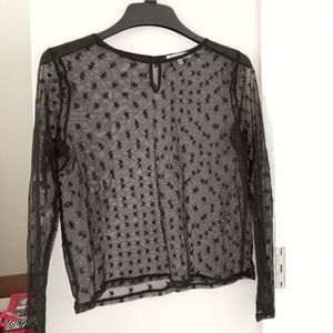 New long sleeve black sheer mesh Gothic long sleeve top with stars size medium